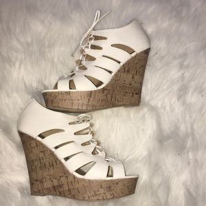 White Lace Up Wedges